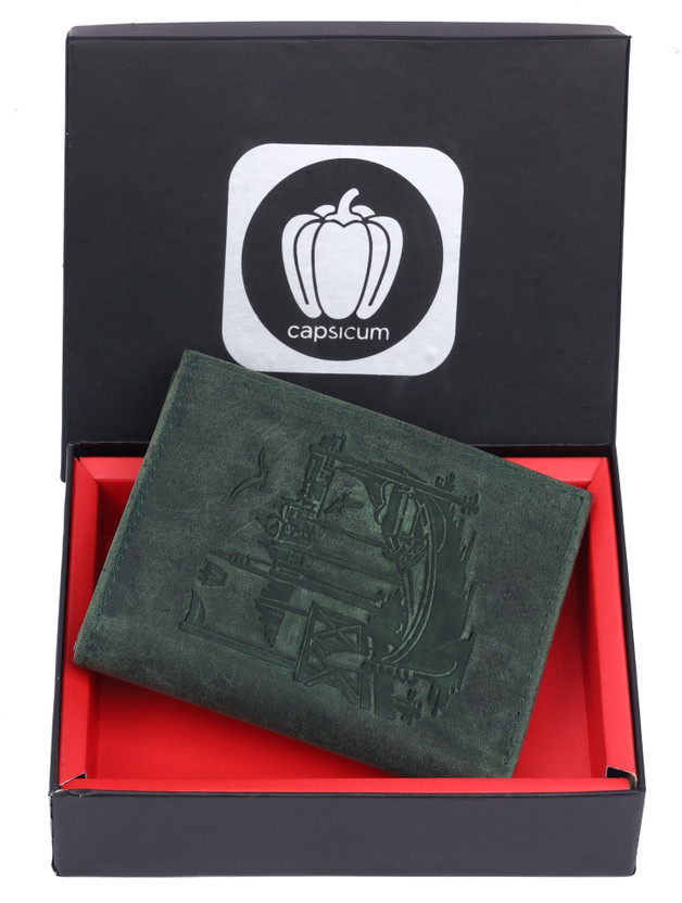 Capsicum Men Casual Green Genuine Leather Wallet(6 Card Slots)