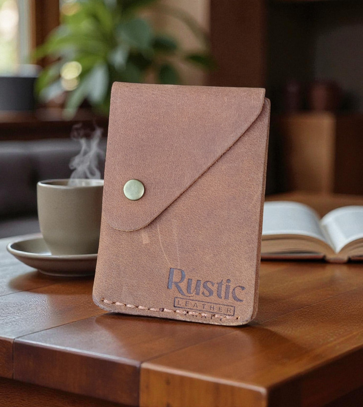 Rustic Leather Craft Men & Women Trendy Brown Genuine Leather Card Holder(4 Card Slots)