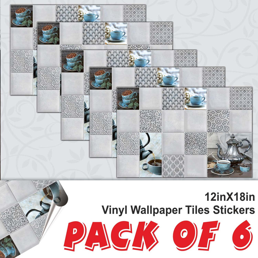 WallDaddy 30 cm x 46 cm Waterproof Cuisine Vinyl Wallpaper(Grey, Pack of 6)