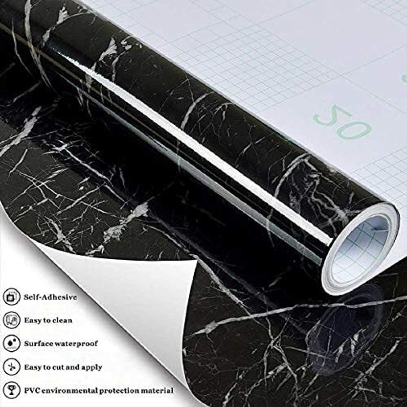 HOSTING 60 cm x 200 cm Waterproof Abstract Vinyl Wallpaper(Black)