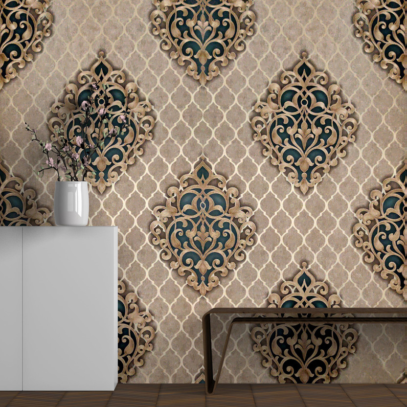 konark designer wallpapers 1000 cm x 53 cm Waterproof Decorative Vinyl Wallpaper(Gold)