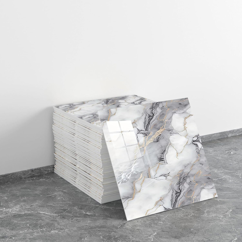 WALLVEAR 60 cm x 60 cm Waterproof Decorative Vinyl Wallpaper(Grey, Pack of 8)