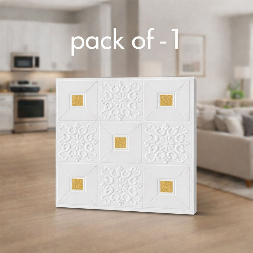 Priyanshi Priyanshi 77 cm x 70 cm Waterproof Decorative Embossed Wallpaper(White, Gold) - Flipkart Deal