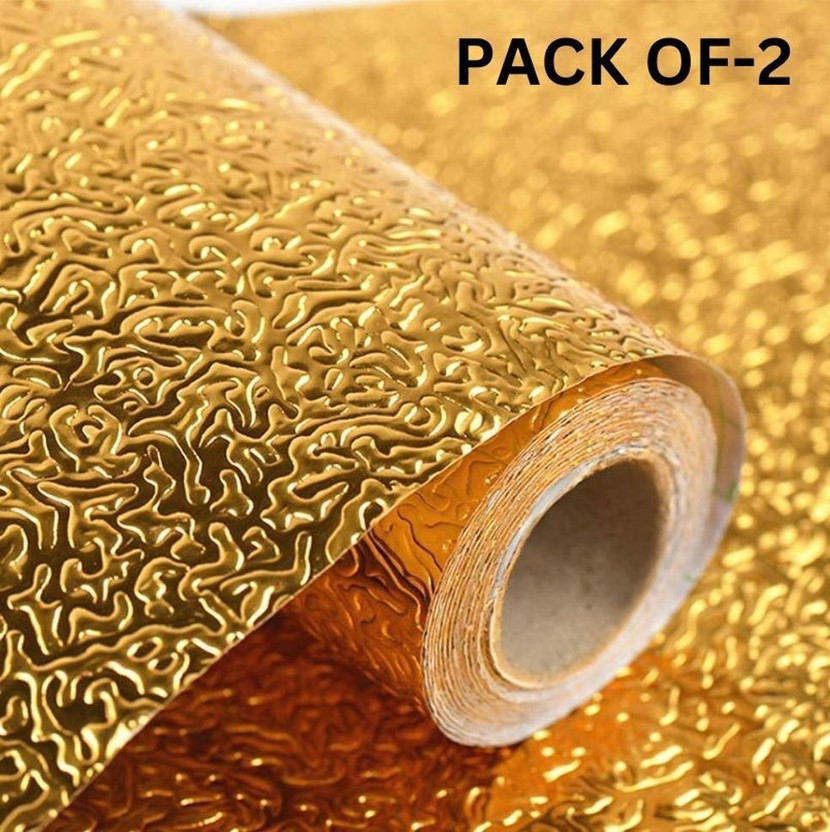AMBDDED 200 cm x 60 cm Waterproof Decorative Vinyl Wallpaper(Gold, Pack of 2)
