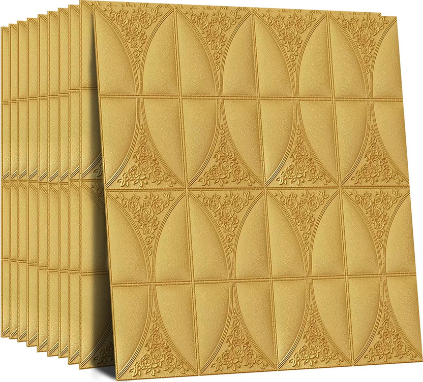 Diseno 70 cm x 70 cm Waterproof Decorative Vinyl Wallpaper(Gold, Pack of 10)