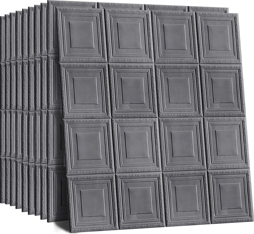 Diseno 70 cm x 70 cm Waterproof Decorative Vinyl Wallpaper(Grey, Pack of 10)