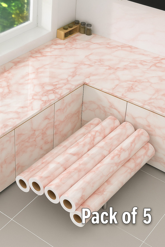 Onbet 200 cm x 60 cm Waterproof Classics Vinyl Wallpaper(White, Pink, Pack of 5)