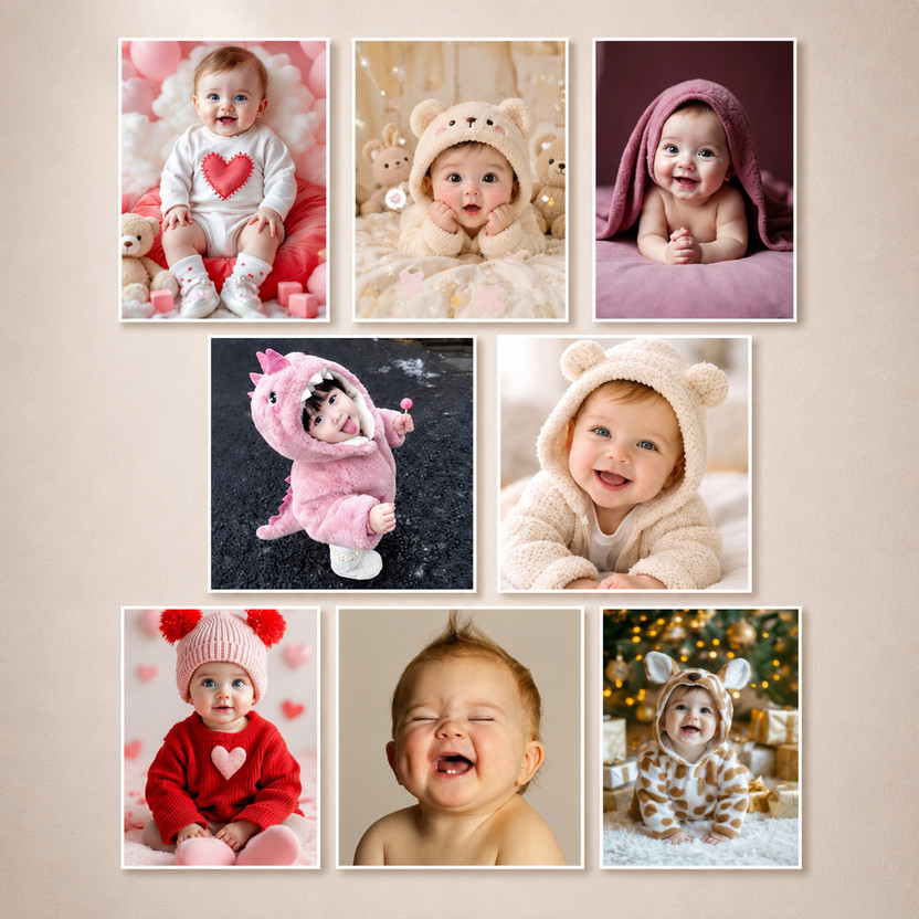 Baby Photo Collage Wall Decor Poster Set of 8 Photographic Paper(12 inch X 9 inch, PACK OF 8)