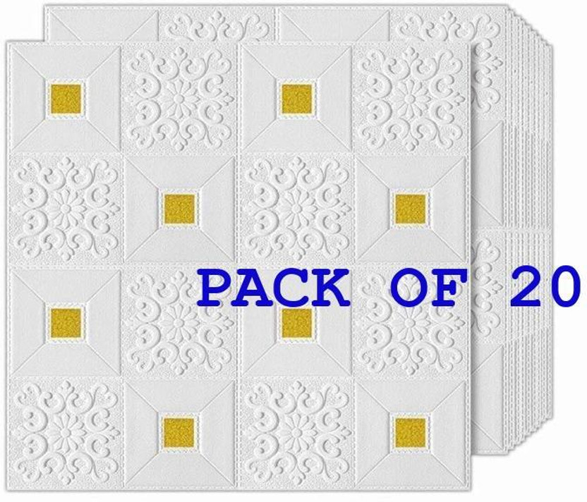 b7 Creations 70 cm x 77 cm Decorative Paper, Fabric Wallpaper(White, Gold, Pack of 20)
