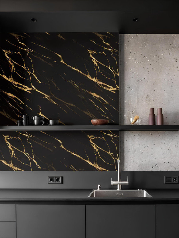 Peijinsart 200 cm x 60 cm Waterproof Decorative Vinyl Wallpaper(Black, Gold, Pack of 4)