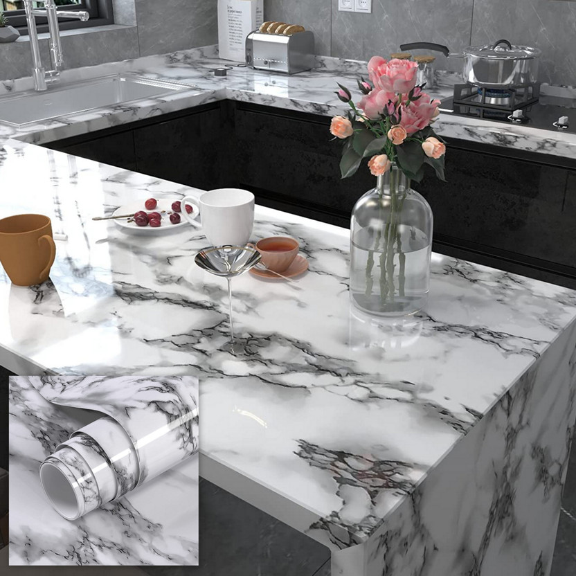 FEELPZONE 182.88 cm x 60 cm Waterproof Abstract Vinyl Wallpaper(White)