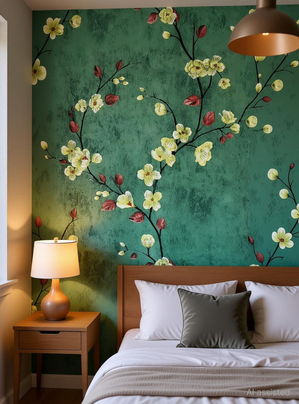 HOMEMATES 304.8 cm x 45.72 cm Waterproof Floral & Botanical Vinyl Wallpaper(Green)