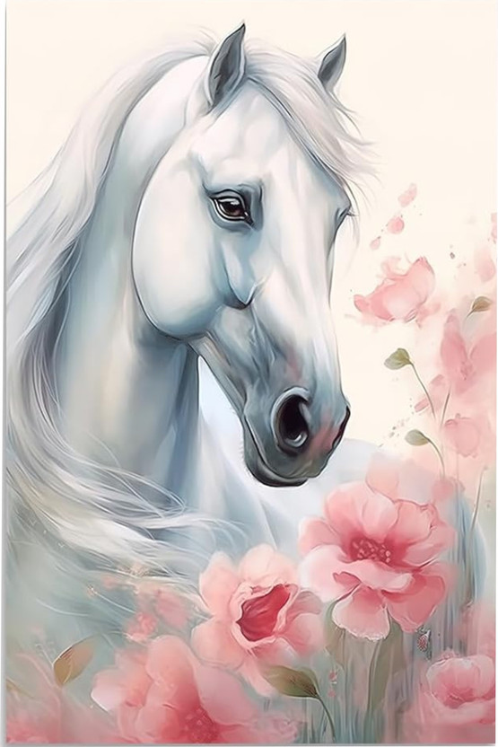 Horse With Rose Wall Poster For Home Decor Vinayl Sticker Thick (13X19 inch) Paper Print(33.02 inch X 48.26 inch)