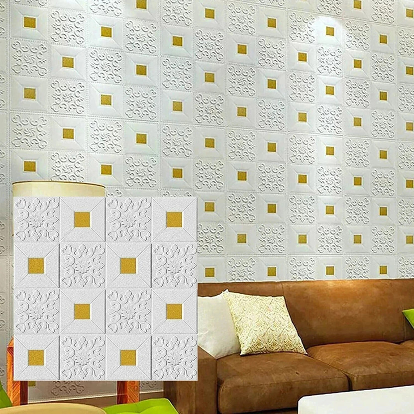 Nasmodo 70 cm x 70 cm Decorative Paper, Fabric Wallpaper(White, Gold, Pack of 20)