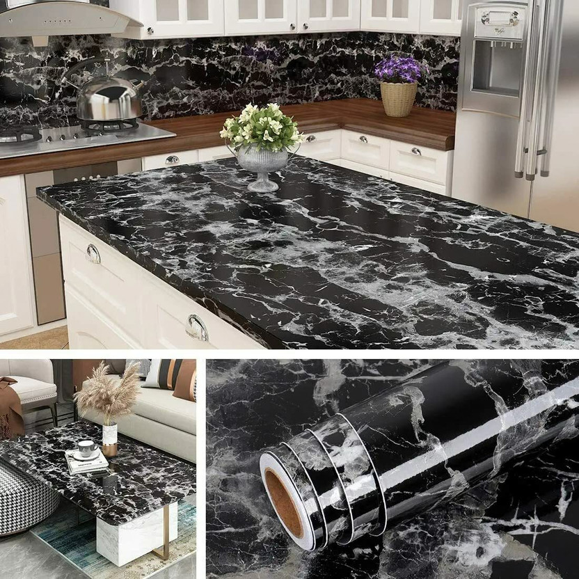 HOSTING 200 cm x 60 cm Abstract Foils Wallpaper(Black, White)