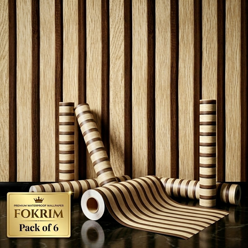 FOKRIM 300 cm x 45 cm Waterproof Decorative Vinyl Wallpaper(Brown, Pack of 6)