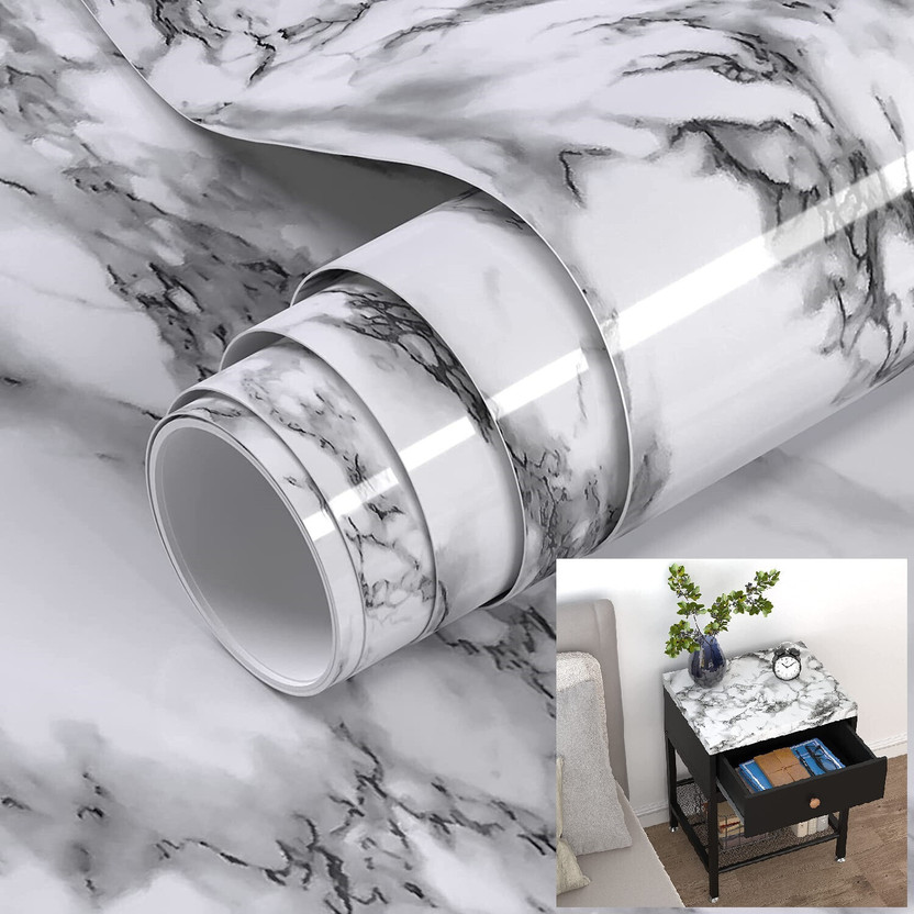 EVANSHIIIMPEX 213.36 cm x 60 cm Waterproof Decorative Vinyl Wallpaper(White)