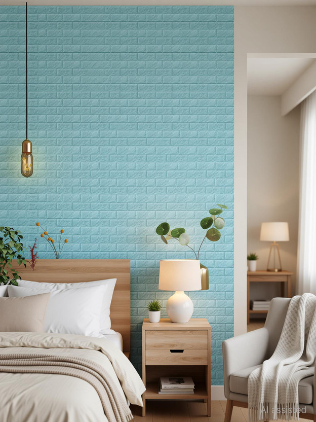 Nasmodo 77 cm x 70 cm Decorative Paper, Fabric Wallpaper(Blue, Pack of 2)