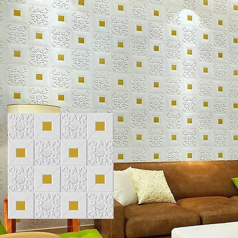 Nasmodo 70 cm x 70 cm Waterproof Decorative Paper, Fabric Wallpaper(White, Gold, Pack of 10)