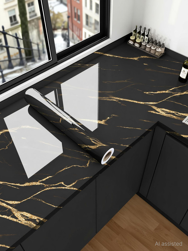 voltify 200 cm Waterproof Wall Sticker For Kitchen & Home Decor – Glossy Marble Pattern Self Adhesive Sticker(Pack of 1)