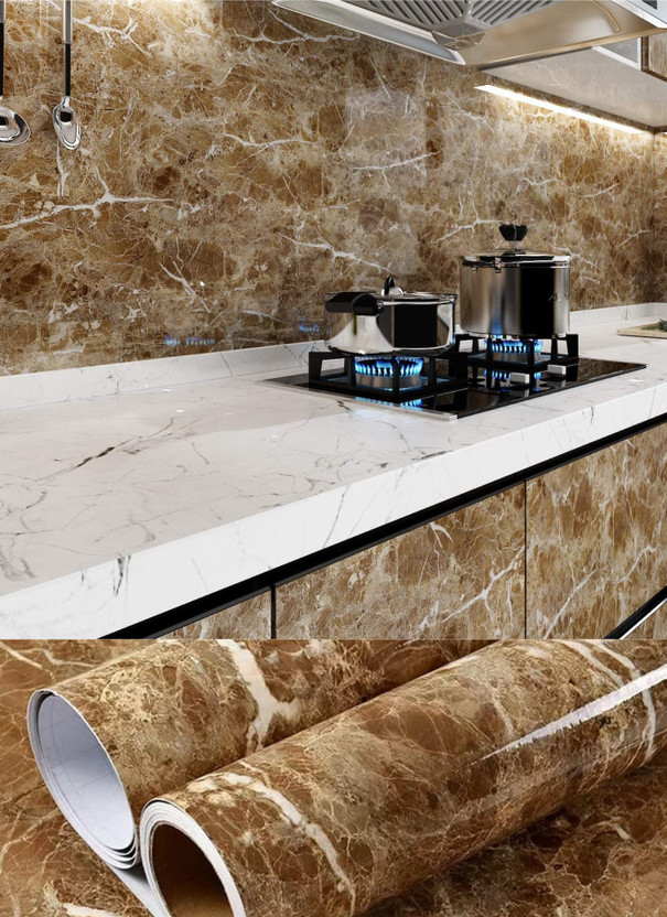 FEELPZONE 243.84 cm x 60.96 cm Waterproof Abstract Vinyl Wallpaper(Brown)