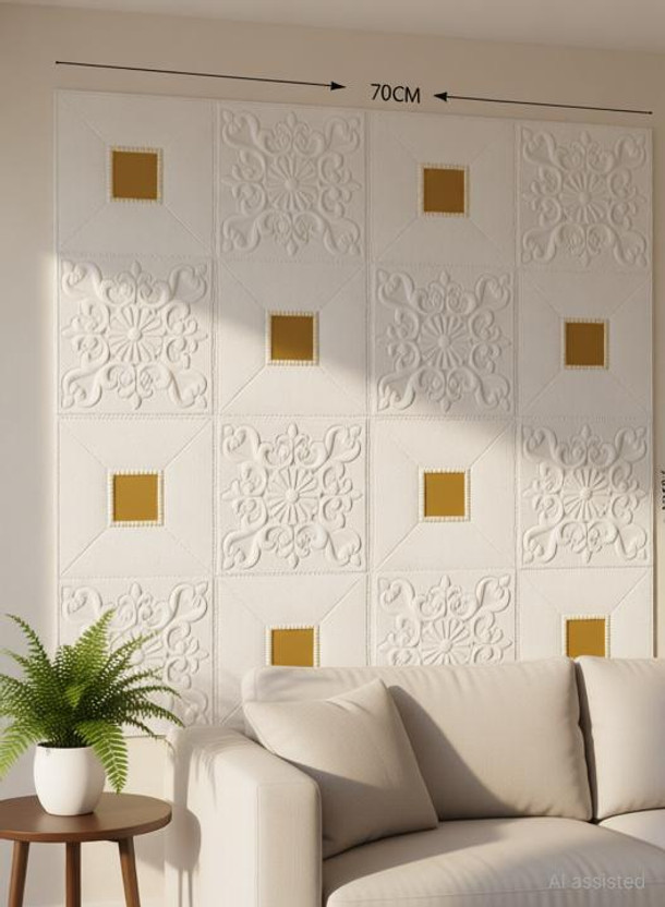 INDO MART 70 cm x 70 cm Waterproof Architecture Embossed Wallpaper(White, Pack of 5)