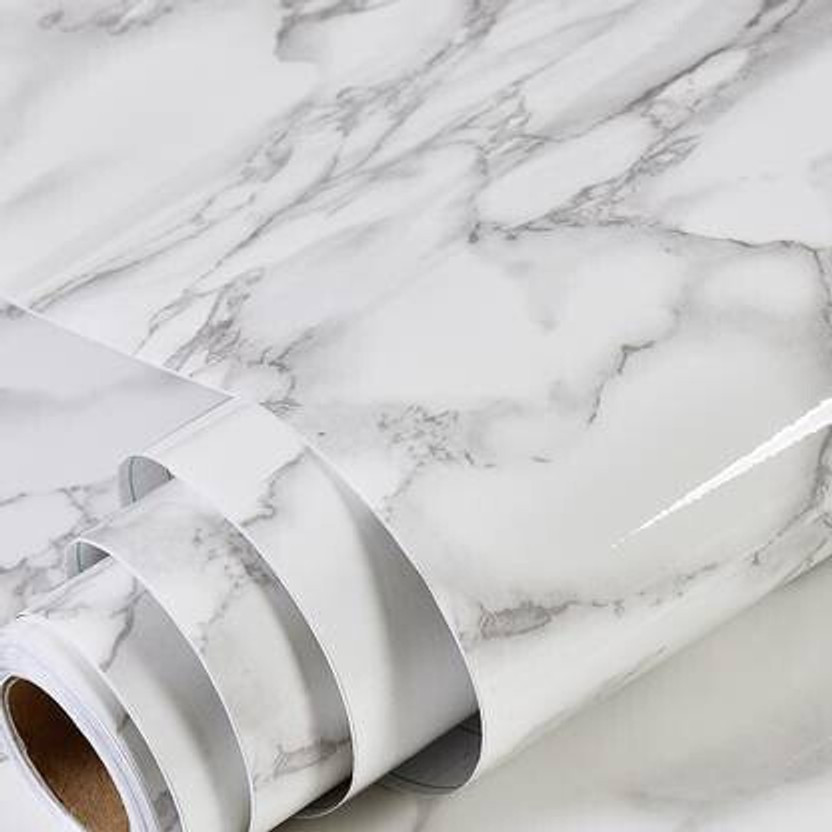 EVANSHIIIMPEX 200 cm x 60 cm Waterproof Decorative Vinyl Wallpaper(White, Grey)