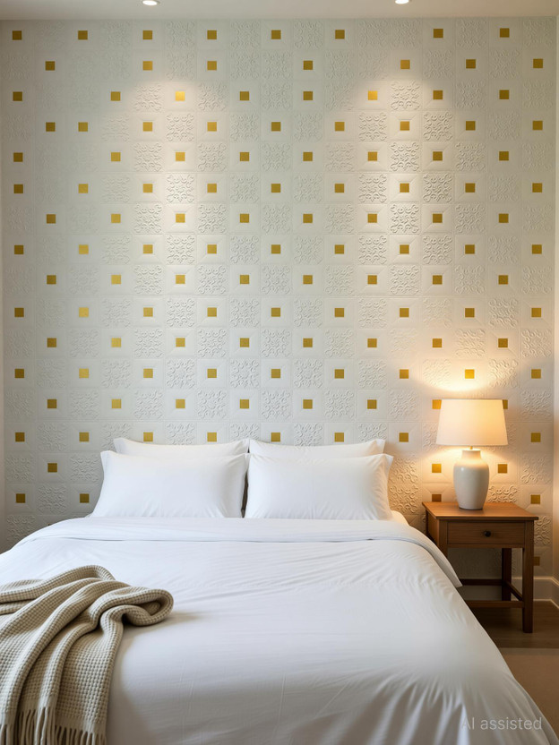 Nasmodo 70 cm x 70 cm Waterproof Classics Vinyl Wallpaper(White, Gold, Pack of 8)
