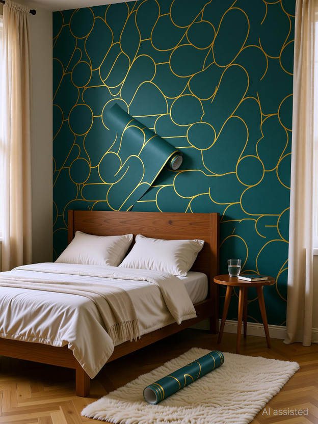 KAAF 500 cm x 45 cm Waterproof Abstract Vinyl Wallpaper(Green)