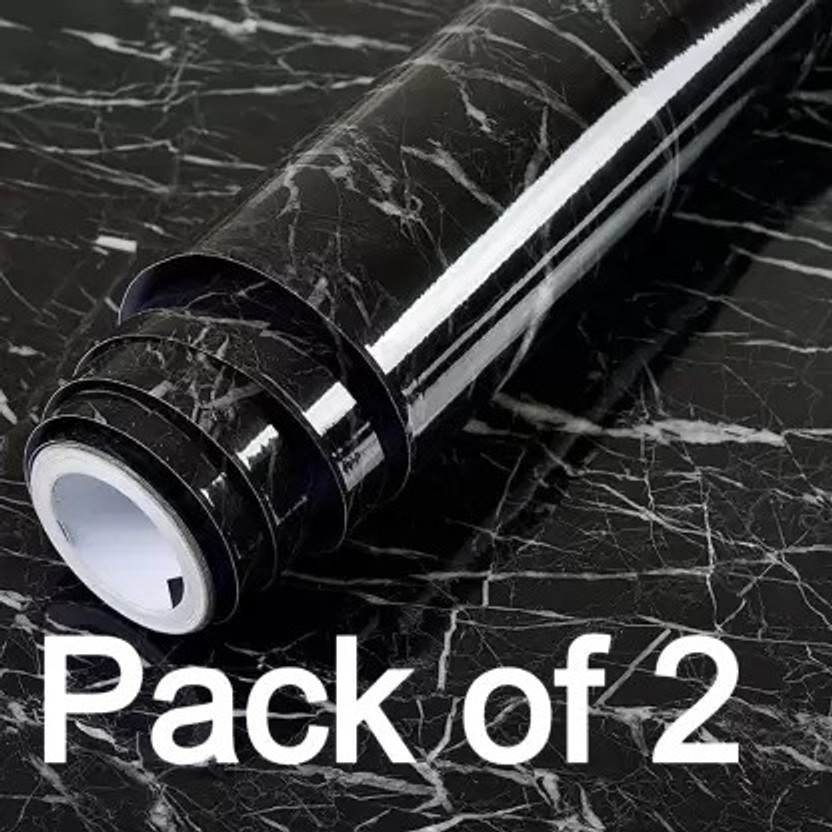 Heen Fab 60 cm x 200 cm Waterproof Abstract Vinyl Wallpaper(Black, Pack of 2)