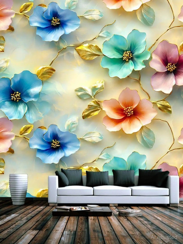 DPS Design 182.88 cm x 45.72 cm Waterproof Floral & Botanical Vinyl Wallpaper(Multicolor, Pack of 2)