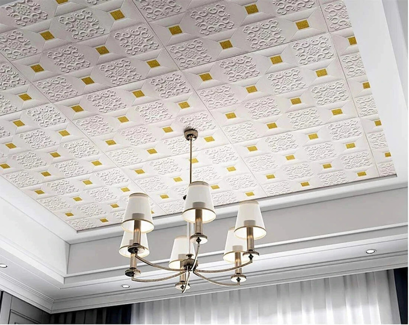 Heen Fab 70 cm x 70 cm Waterproof Architecture Vinyl Wallpaper(Gold, Pack of 10)