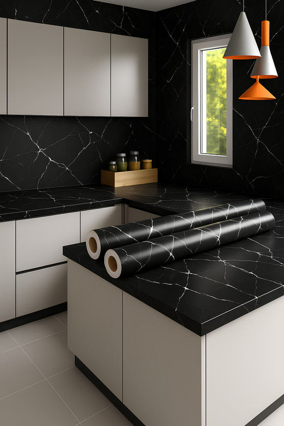 Peijinsart 200 cm x 60 cm Waterproof Decorative Vinyl Wallpaper(Black, Pack of 2)