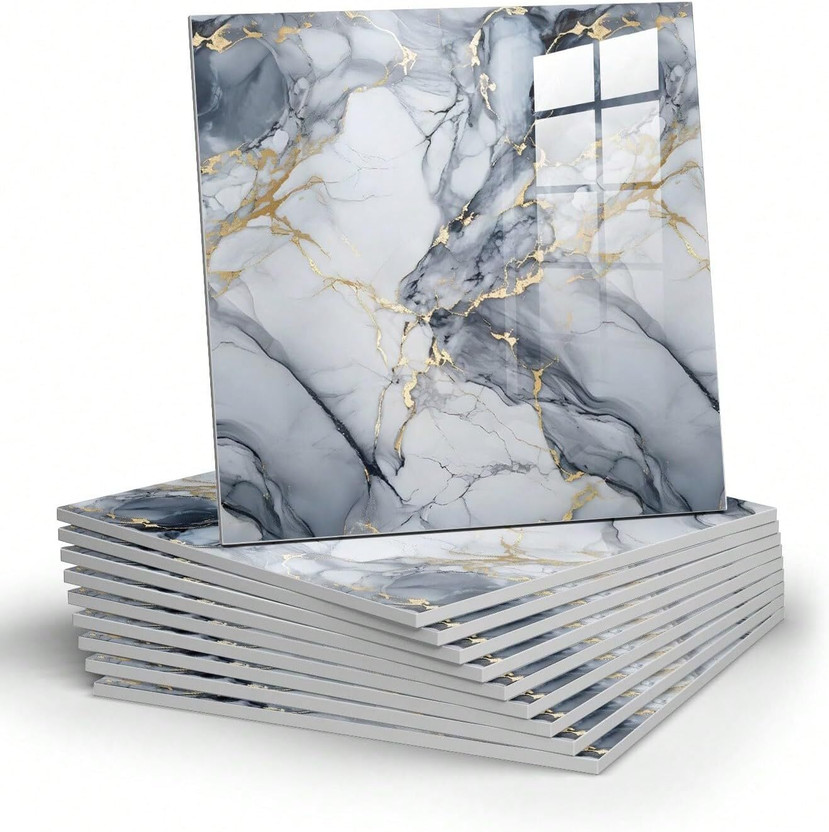 OCEANSKY 60 cm x 60 cm Waterproof Decorative Vinyl Wallpaper(Grey, Pack of 4)
