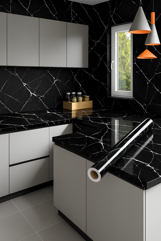 Peijinsart 200 cm x 60 cm Waterproof Decorative Vinyl Wallpaper(Black)