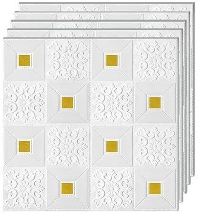 KAPEX KAPEX 77 cm x 70 cm Waterproof Architecture Vinyl Wallpaper(White, Gold, Pack of 13) - Flipkart Deal