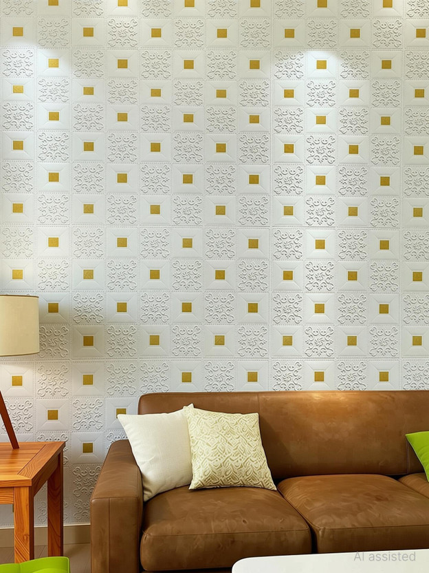 Nasmodo 70 cm x 70 cm Waterproof Decorative Paper, Fabric Wallpaper(White, Gold)