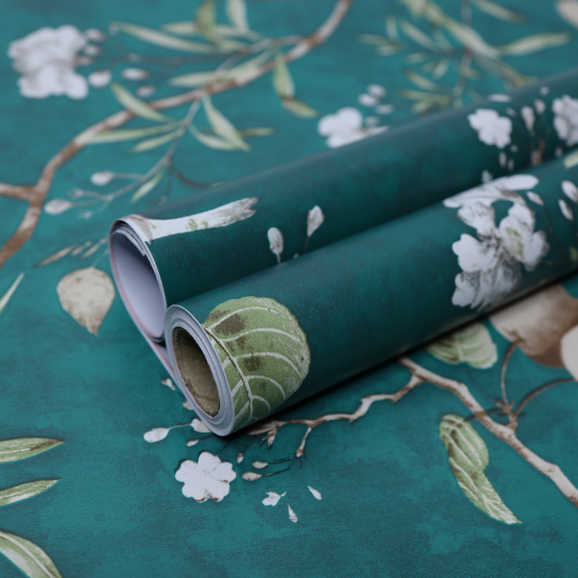 Wolpep 500 cm x 45 cm Waterproof Floral & Botanical Vinyl Wallpaper(Green)