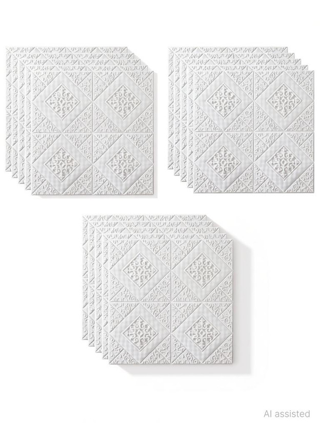 Ingorala 70 cm x 77 cm Waterproof Abstract Embossed Wallpaper(White, Pack of 15)