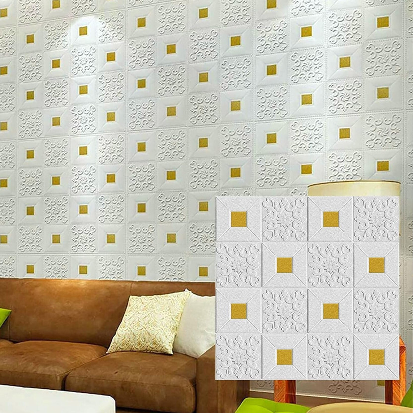 Nasmodo 70 cm x 70 cm Waterproof Classics Vinyl Wallpaper(White, Gold, Pack of 12)