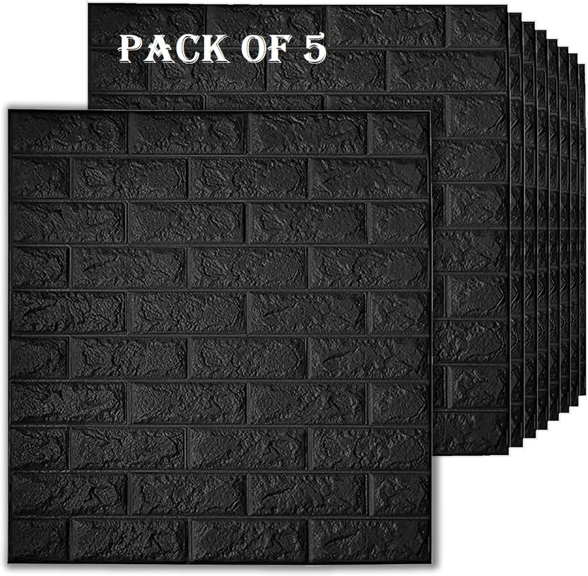 GRABITOZ 70 cm x 70 cm Waterproof Decorative Vinyl Wallpaper(Black, Pack of 5)