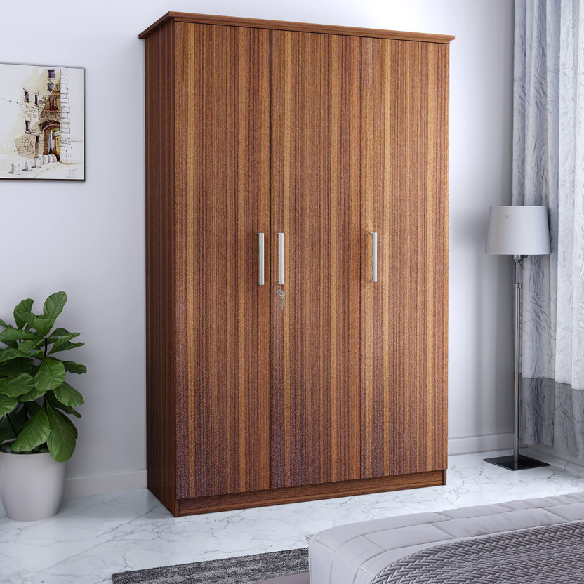 Flipkart Perfect Homes Julian Engineered Wood 3 Door Wardrobe(Finish Color - Melamine GL Walnut, Knock Down)