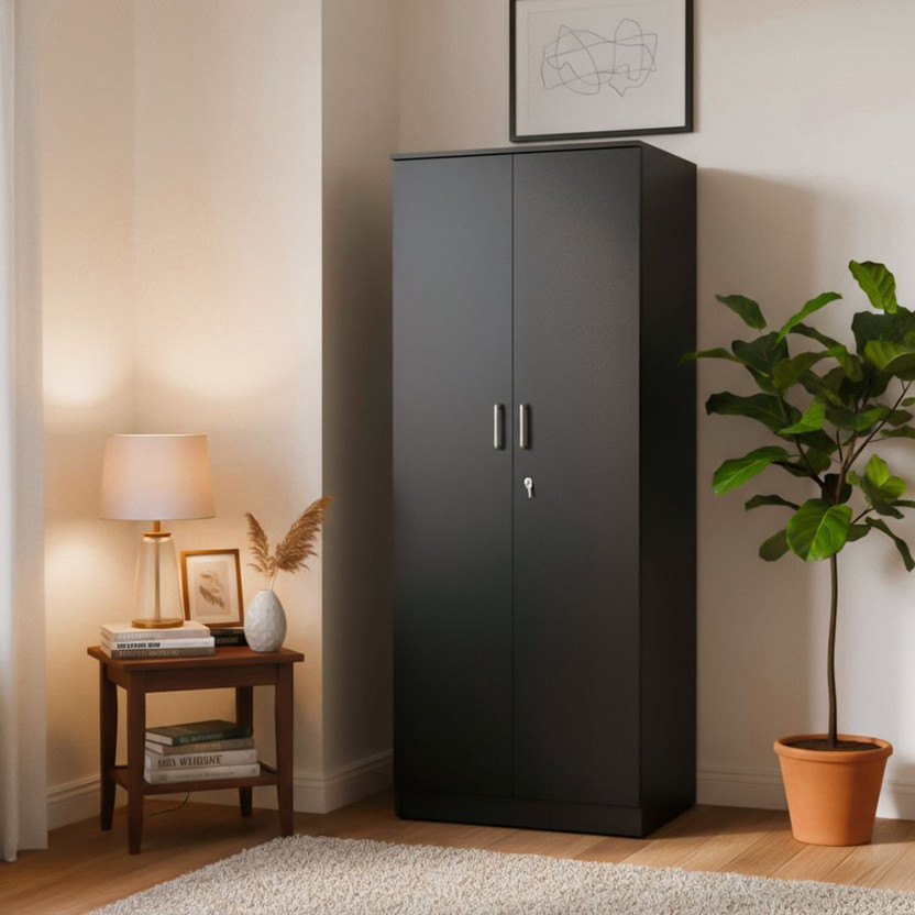KIK Verna 2 Door Wardrobe with Locker – Wenge Finish | Engineered Wood Almirah Engineered Wood 2 Door Wardrobe(Finish Color - Black, Knock Down)