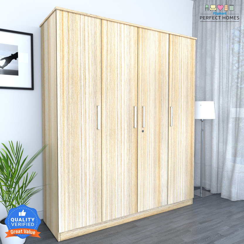 Flipkart Perfect Homes Julian Engineered Wood 4 Door Wardrobe(Finish Color - Melamine Vogue French Oak GL SIB, Knock Down)