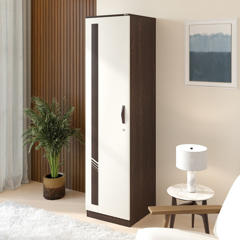 BLUEWUD Andrie Single Almira for Bedroom Home Furniture Engineered Wood 1 Door Wardrobe(Finish Color - Wenge & White, Knock Down)