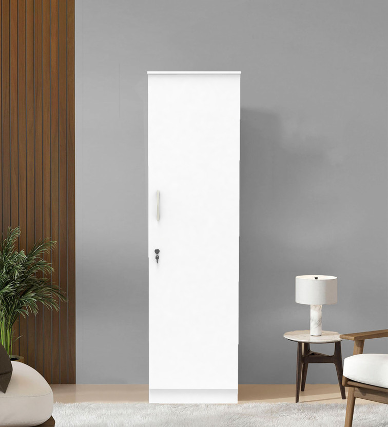 SPACEX Rua Multipurpose Single Door Wardrobe / Spacious 5 Shelves Engineered Wood 1 Door Wardrobe(Finish Color - Frosty White, Knock Down)