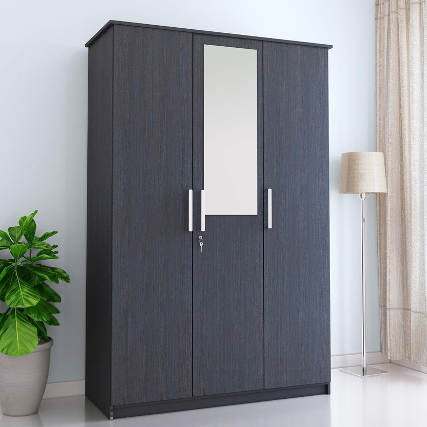 Flipkart Perfect Homes Julian Engineered Wood 3 Door Wardrobe(Finish Color - Chocolate Wenge, Mirror Included, Knock Down)