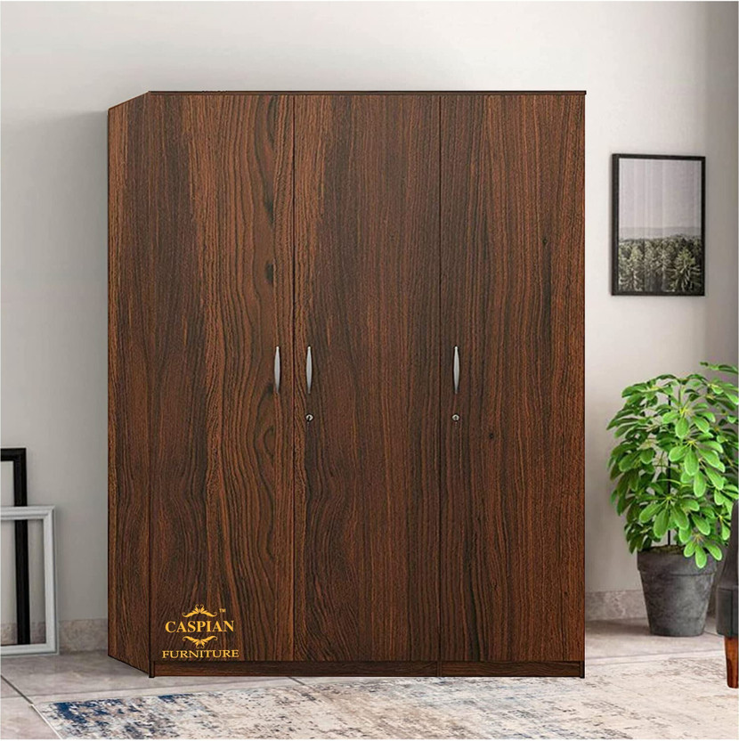 CASPIAN Wooden Almirah for Clothes and Stacking space -Home Furniture Storage Engineered Wood 3 Door Wardrobe(Finish Color - Walnut Brown, Pre-assembled)
