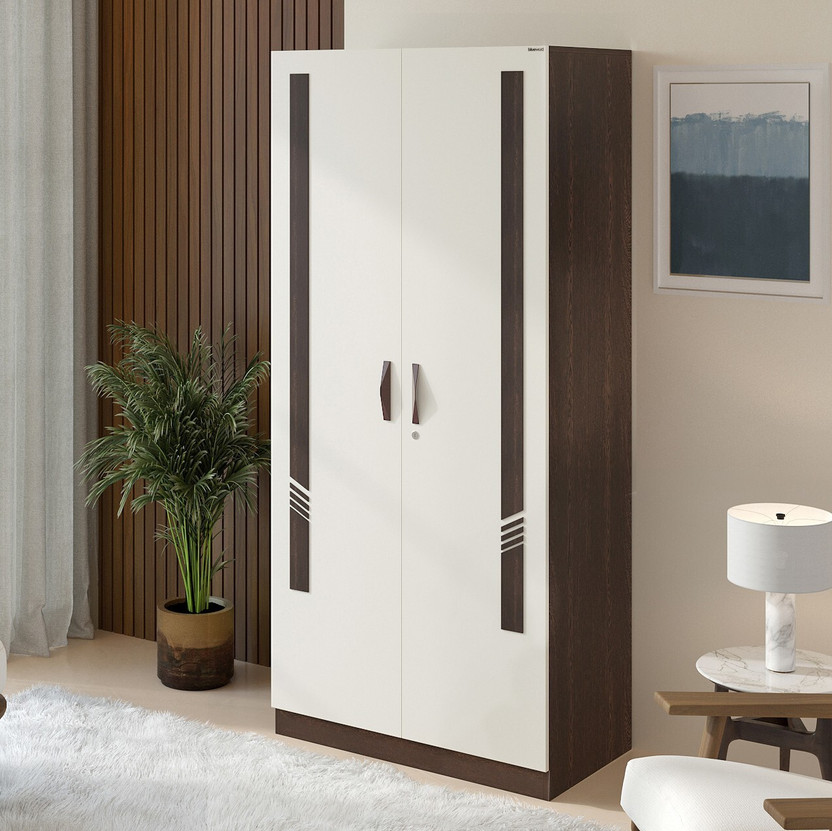 BLUEWUD Andrie 2 Door Almira for Bedroom Home Furniture Engineered Wood 2 Door Wardrobe(Finish Color - Wenge & White, Knock Down)
