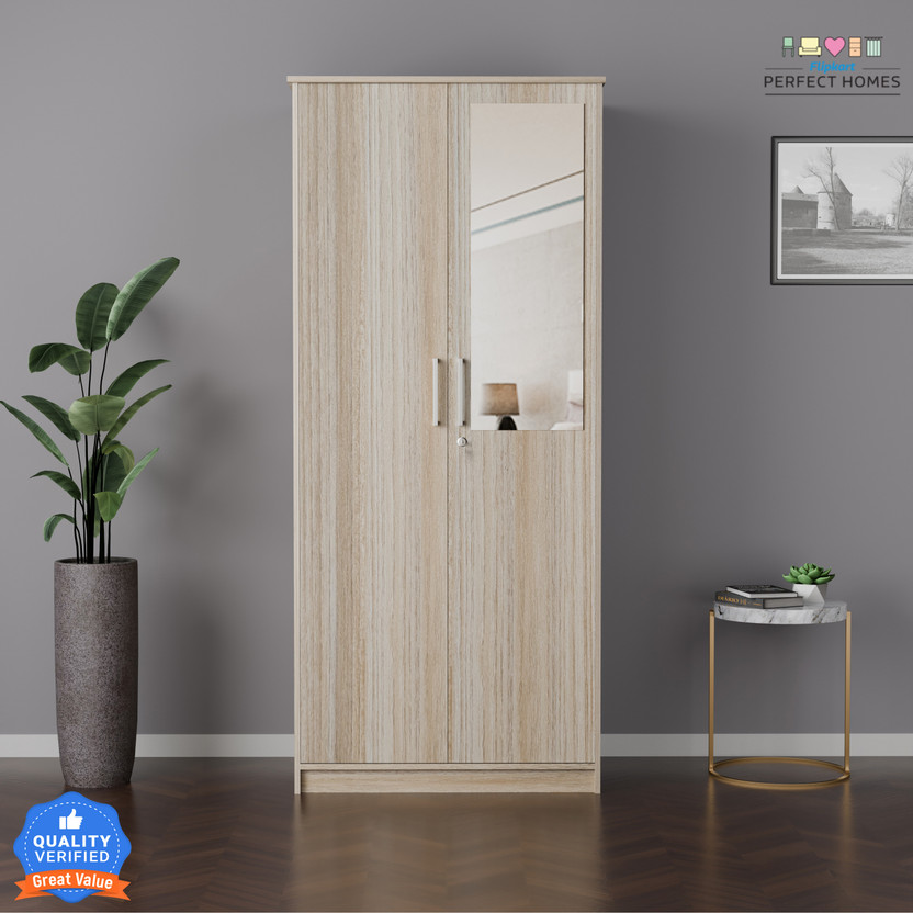 Flipkart Perfect Homes Julian Engineered Wood 2 Door Wardrobe(Finish Color - Melamine Vogue French Oak GL SIB, Mirror Included, Knock Down)